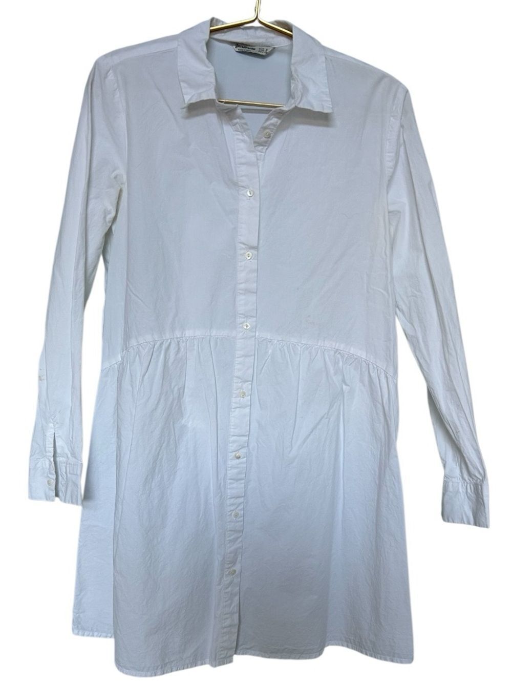 Stradivarius White Long Sleeve Button Front Shirt Dress